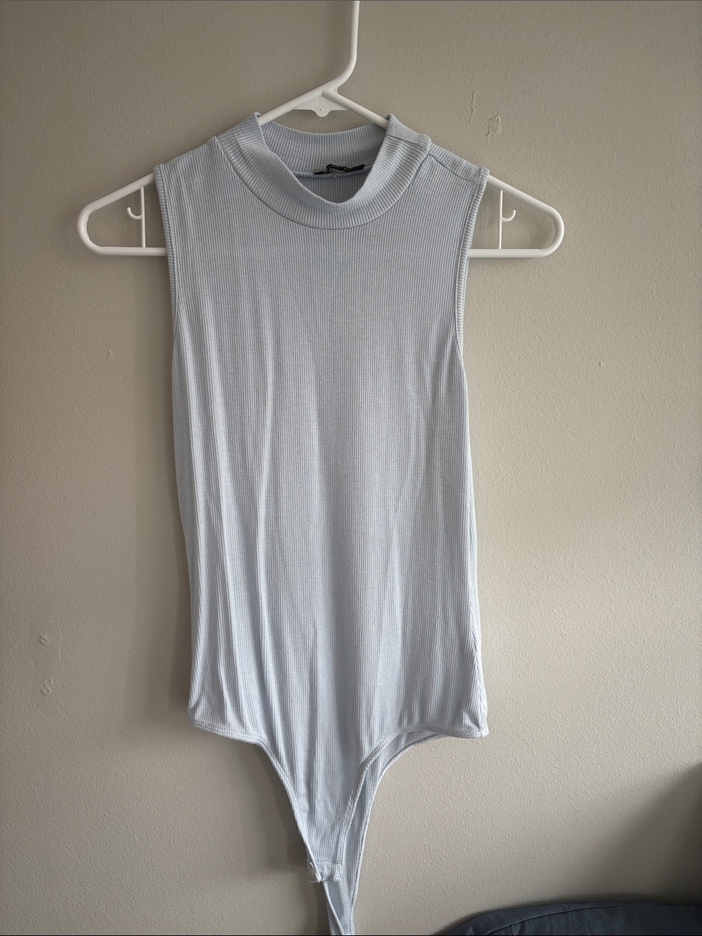 Shinestar Sleeveless Mock Neck Bodysuit - Pale Blue